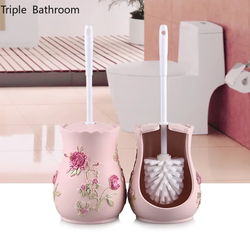 

Restroom Resin Cleaning Brushes Set European Bathroom Accessories Toilet Brush Household with Holder Set Floor-standing