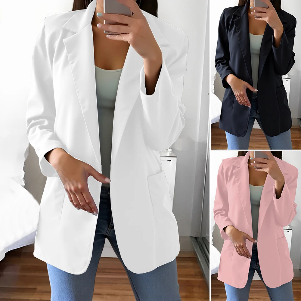 

Women's Blazers Autumn 2025 Chic Formal Office Lady Plain Long Sleeve Shawl Collar Pockets Blazer