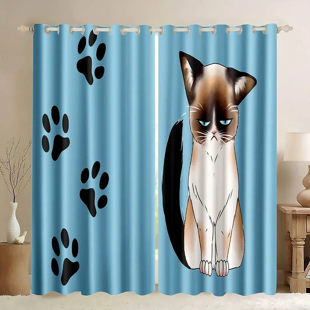 Cartoon Cat Window Curtains,Siamese Cat Kitten Orange Black White Blackout Curtain Window Drapes for Living Room Bedroom 1 Panel