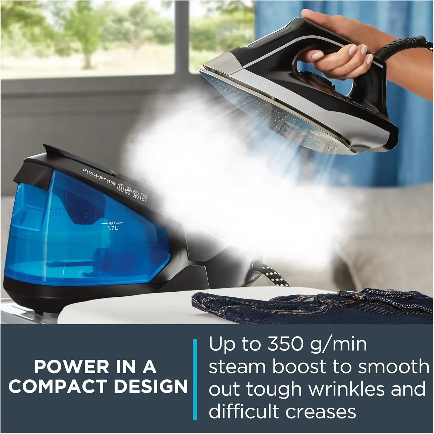 Compact Stainless Steel Soleplate Professional Steam Station for Clothes, 57 Ounce Removable Tank, Lightweight, Compact 1500 Wat