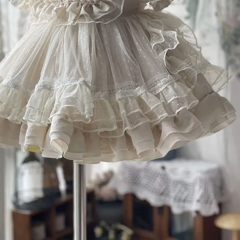 Lolita Skirt Dress Girl Baby Birthday Dress tutu Long Sleeves or Short Sleeves Including Bustle + Skirt + Headwear Birthday