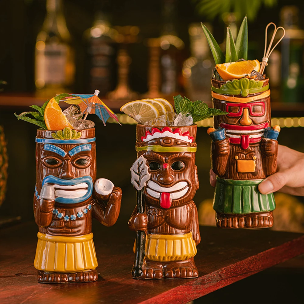 Hawaiian Style Tiki Mug Personalized Creative Cocktail Glass Zombie Ceramic Tiki Mug Cold Drink Cup Mug For Bar Party