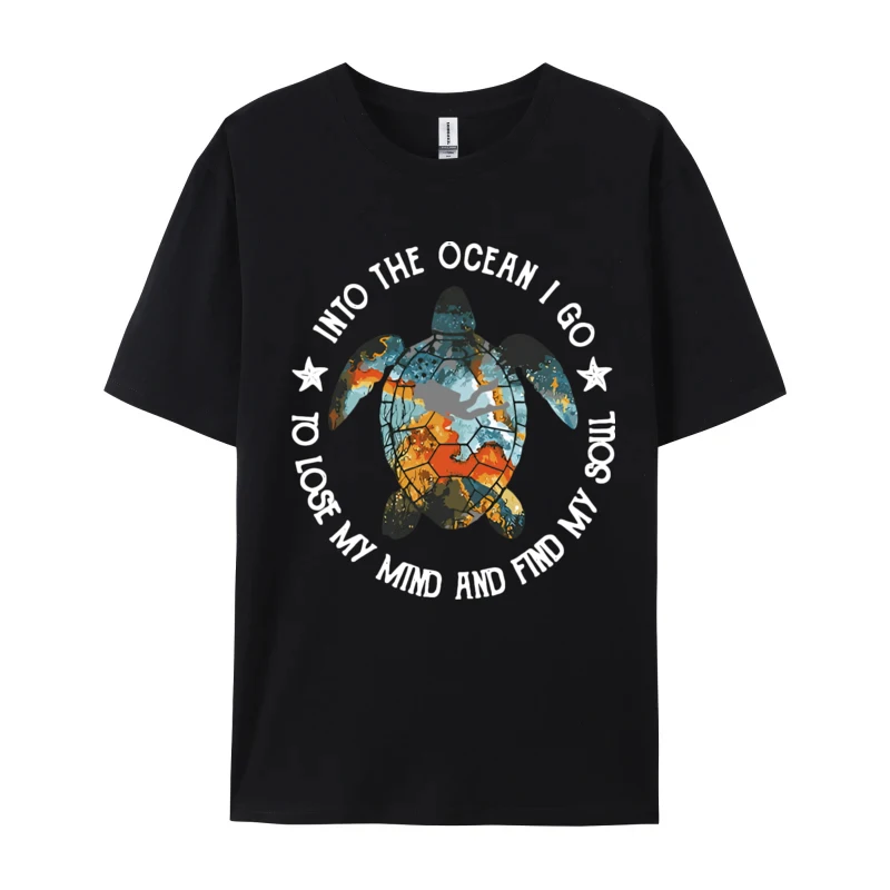 Simple Style Printed Tees Turtle Scuba Diving Into The Ocean Los Print Tops Casual Cotton Streetwear Men Vintage Fashion T Shirt