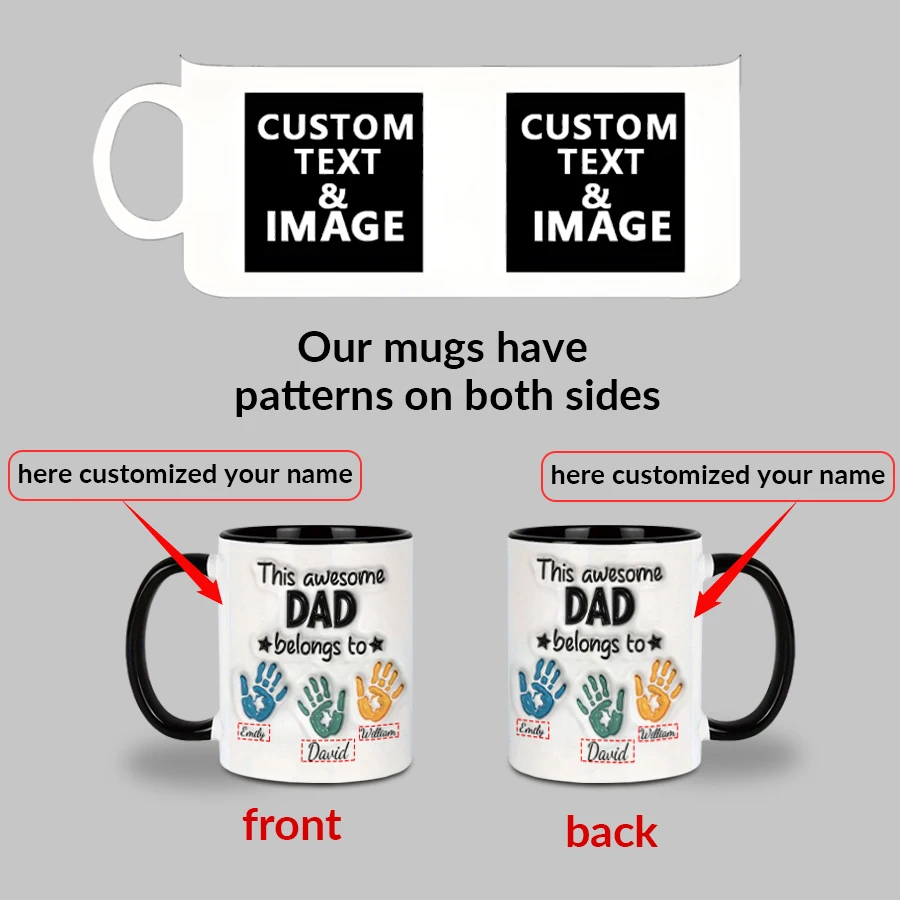 20oz Enamel Cup with Handgrip Customized Name Print Dad & Palm Party Gift Father's Day Black Inner Wall Casual Home Water Mugs