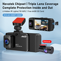 ADINKAM 3 CH Dash Cam Front 4K Interior and Rear 1080P Triple Lens, IR Night Vision 5G WiFi GPS, 24H Parking Mode Mini Car DVR
