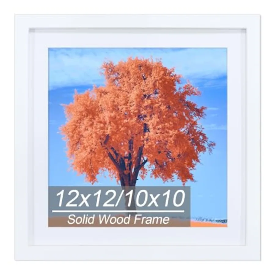 

12x12 Picture Frame, Solid Wood Diamond Art Painting Frames 30x30cm, Display Pictures 10x10 with Mat or 12 x 12 Without Mat, 12