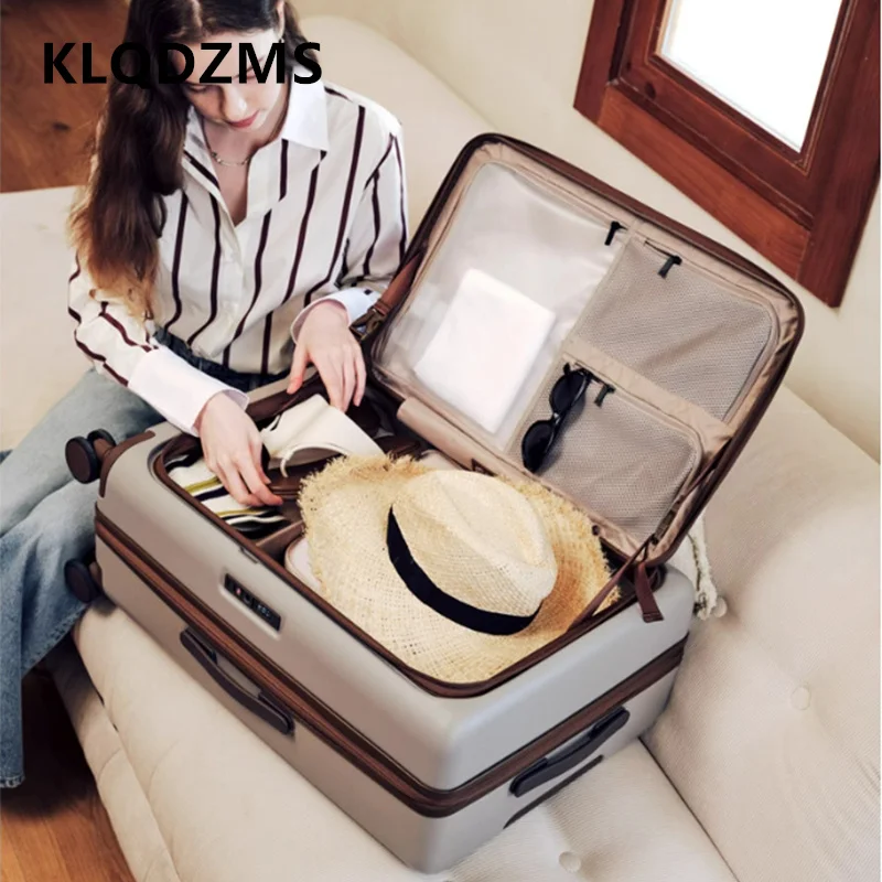 KLQDZMS USB Charging Suitcase Front Opening Boarding Case Laptop Trolley Case 20