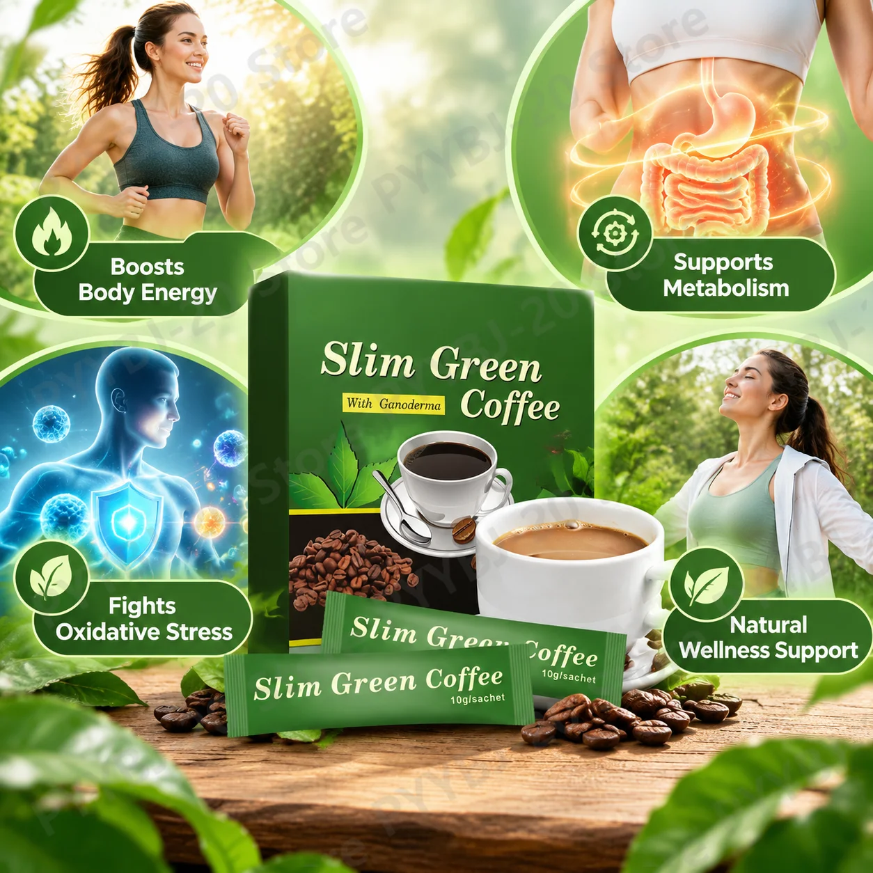 Slim Green Coffee Mix Promotes Metabolism Fights Oxidative Stress Boosts Body Energy with Green Coffee Extract Powder 18 Sachets