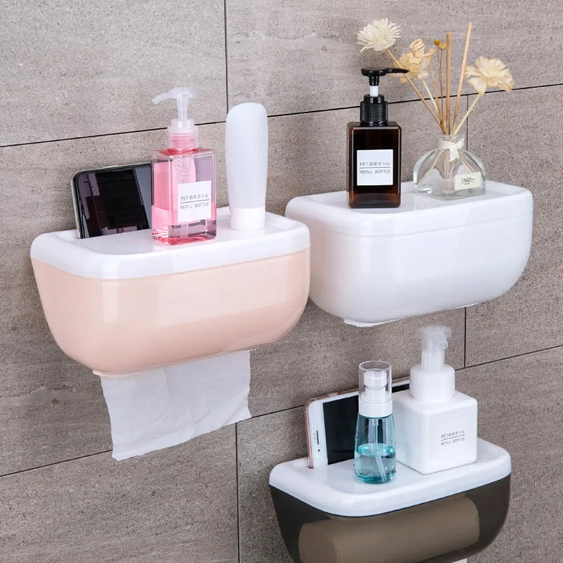 Toilet Paper Holder Waterproof Paper Holder Wall Mounted Tissue Holder Tissue Dispenser Multifunctional Storage Box