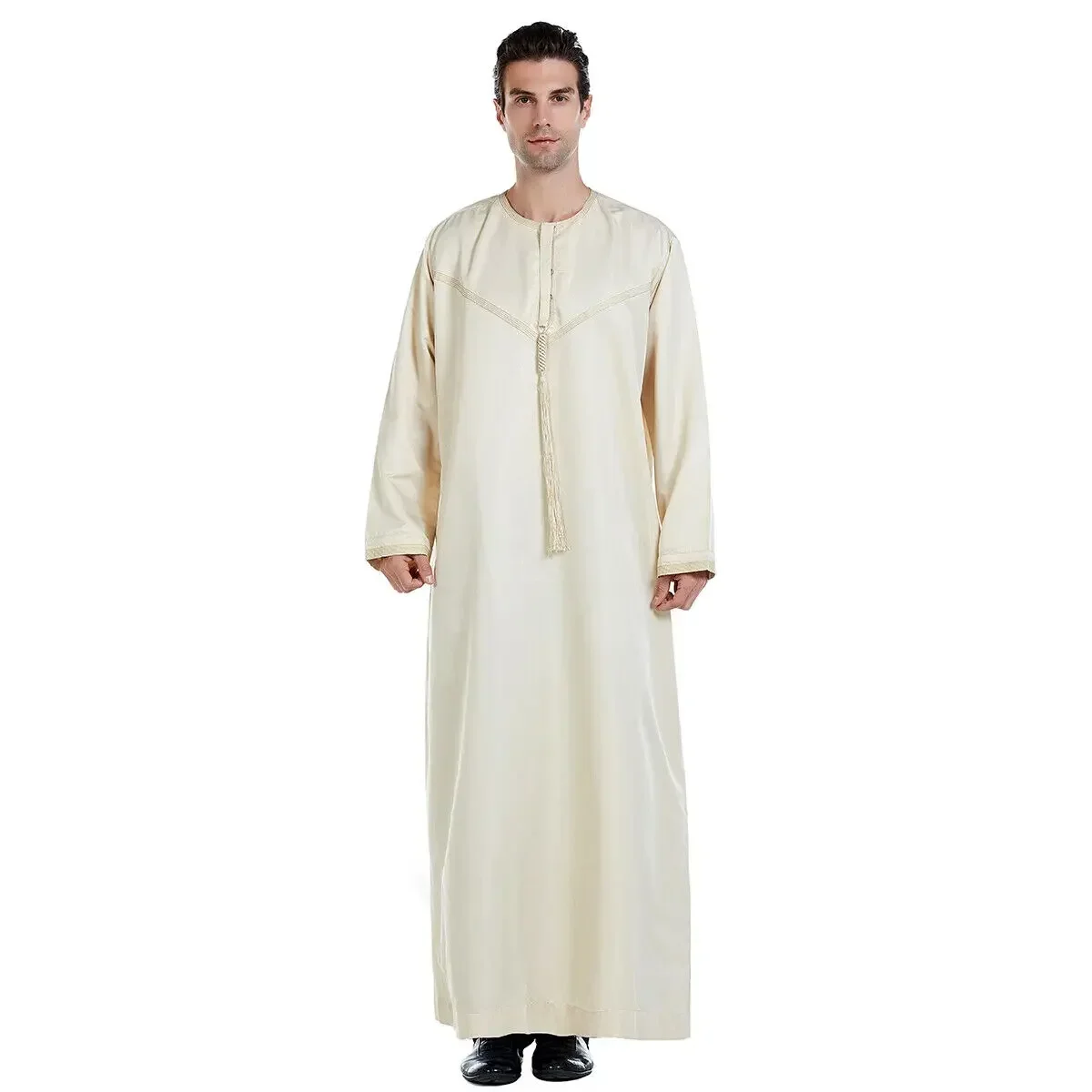 ผู้ชายมุสลิม Thobe Jubba Robe Saudi Long Sleeve Kaftan Mens หลวม Maxi ชุด Abaya อาหรับ Dishdasha เสื้อผ้า Caftan Robe Casual