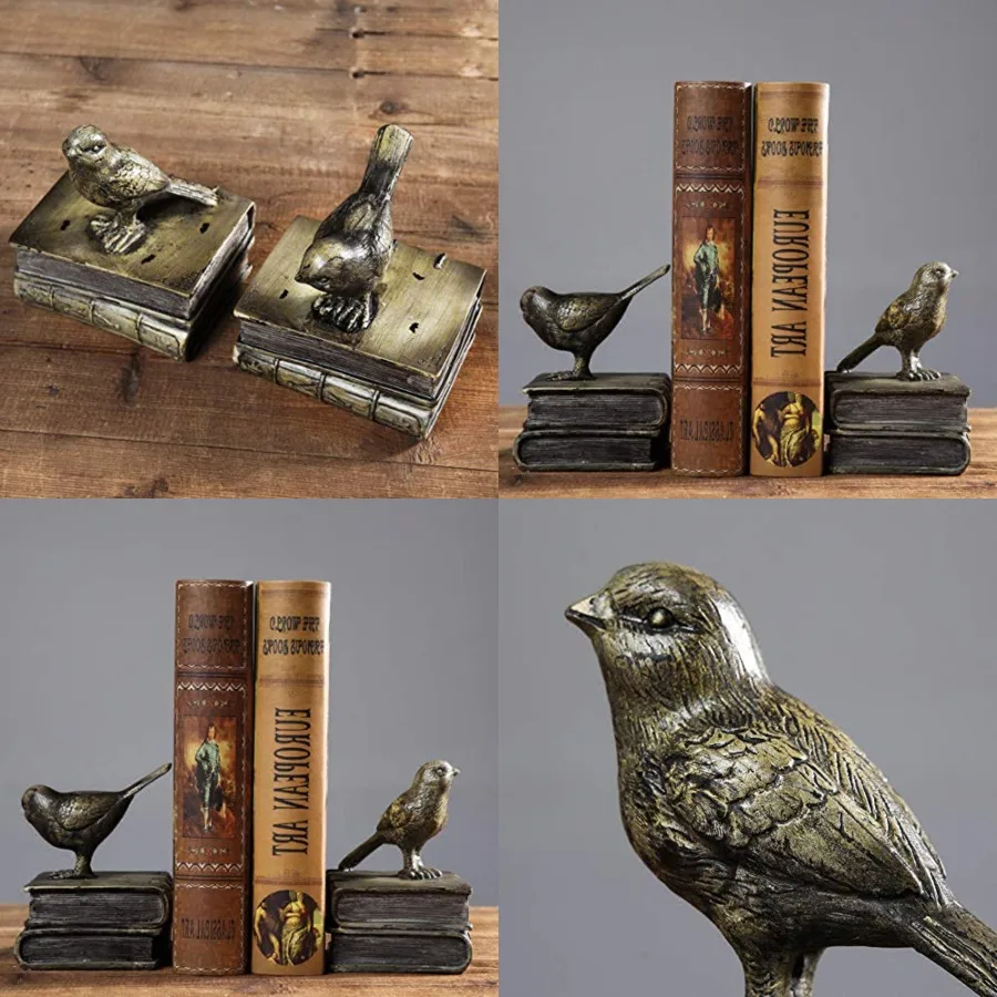 

Home Decorative Birds and Books Vintage Design Resin Bookshelf Bookends, Paper Weights, Book Ends, Bookend Supports, Book Stopp