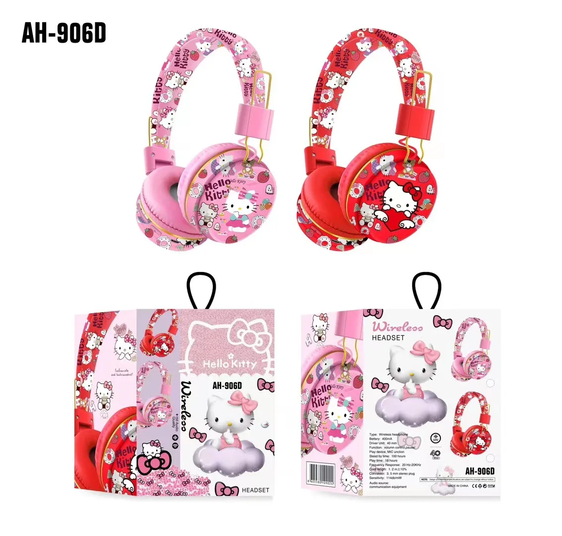 

New unisex Hello Kitty head worn cute cartoon Bluetooth earphones for mobile phones, computers, music, stereo earphones