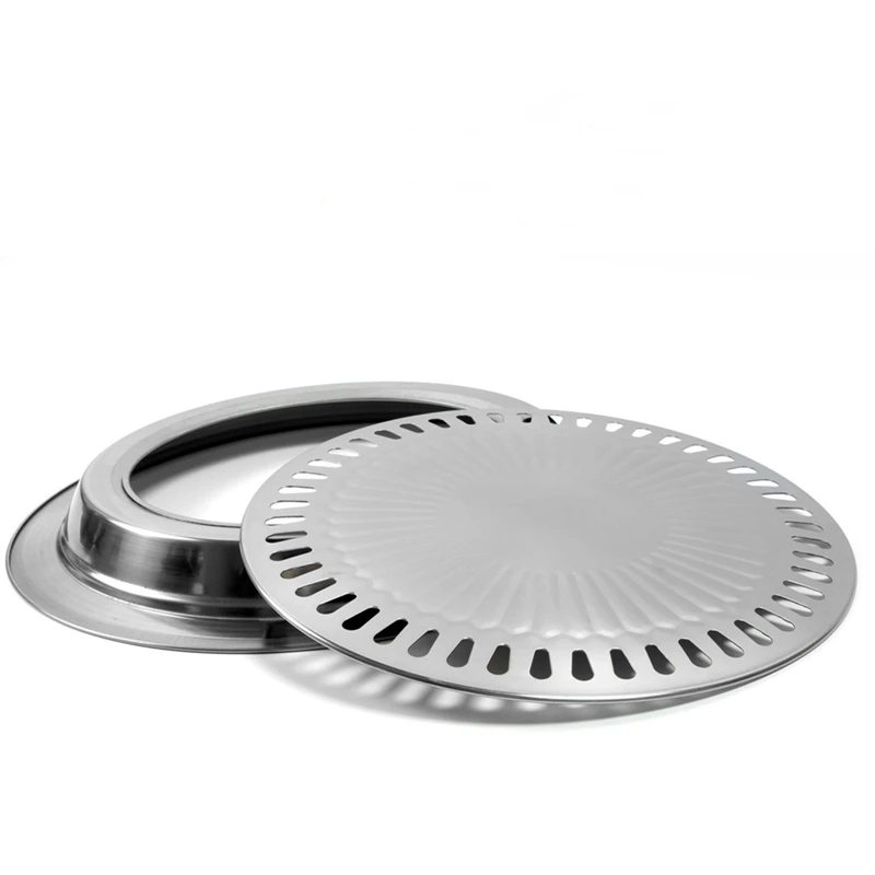 Stainless Steel BBQ Grill Pan Outdoor Korean Barbecue Baking Pan Smokeless Non-stick Gas Stove Roasting Grill Plate BBQ Tools