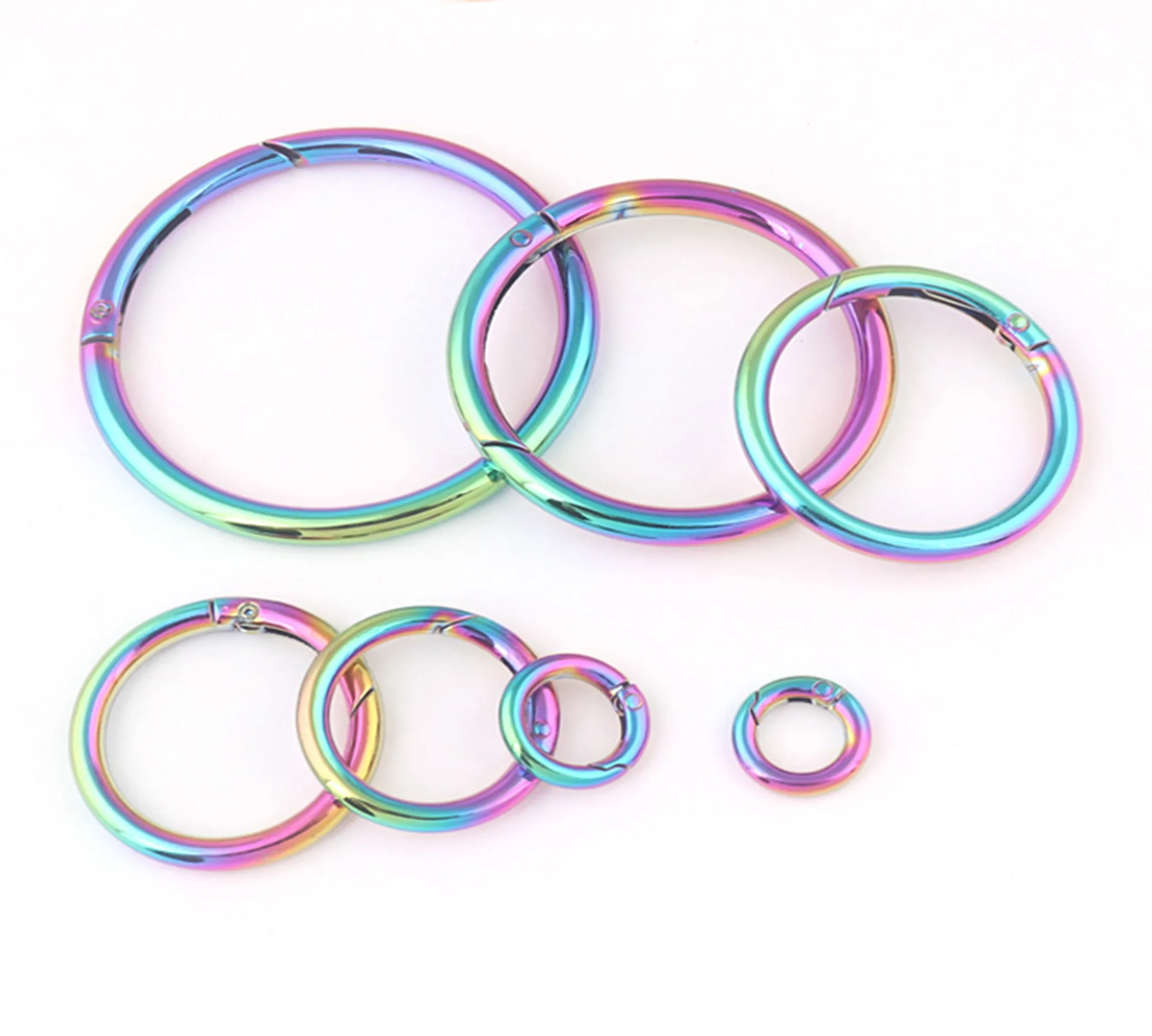 Rainbow Spring O Ring 10 13 25 32 38 50 62 MM Round Metal Push Gate Snap Hook Trigger Lobster Clasp Clip Purse Bag Handbag