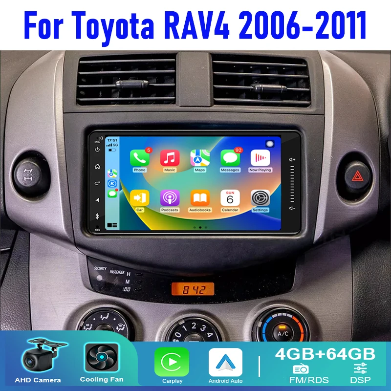 7 ''لتويوتا RAV4 2006-2011 راديو السيارة ستيريو رئيس وحدة Carplay أبل أندرويد 13 السيارات اللاسلكية عكس صورة GPS Navi FM BT #2