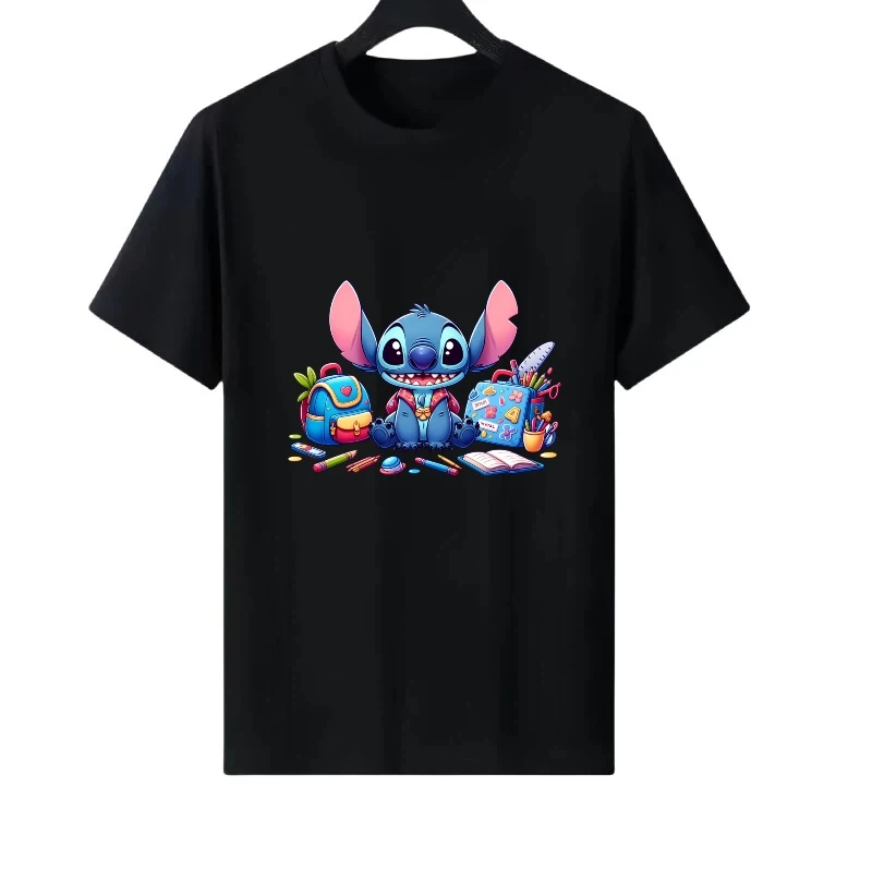 

Disney Stitch Pattern Woman Retro Parent-child Clothing Round Neck Tops Ladies Cheap Y2k Short Sleeves T-Shirt Men Sweatshirts