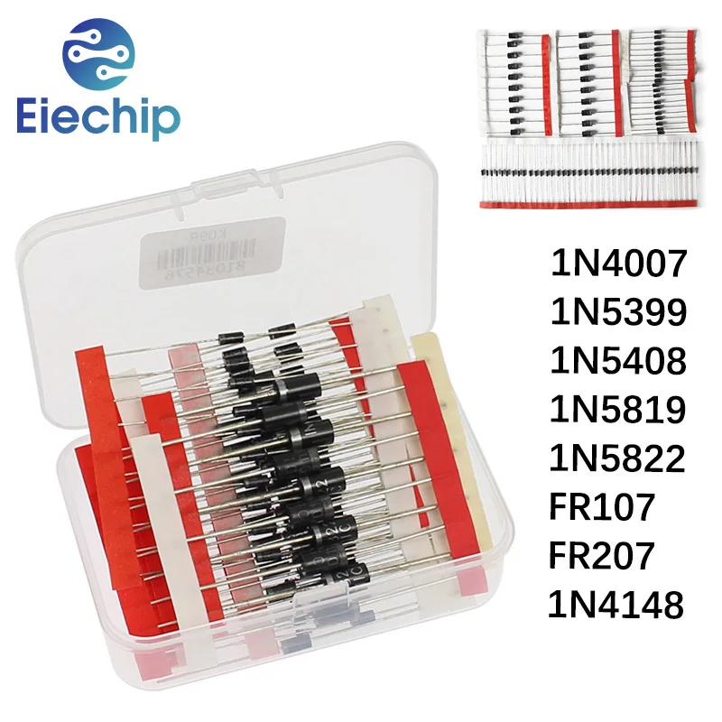 정류기 다이오드 고속 스위칭 쇼트키 다이오드 키트, 1N4007, 1N4148, 1N5408, 1N5819, 1N5822, 1N4001, 1N4004, 1N5404, FR107, FR207, 100 개, 200 개