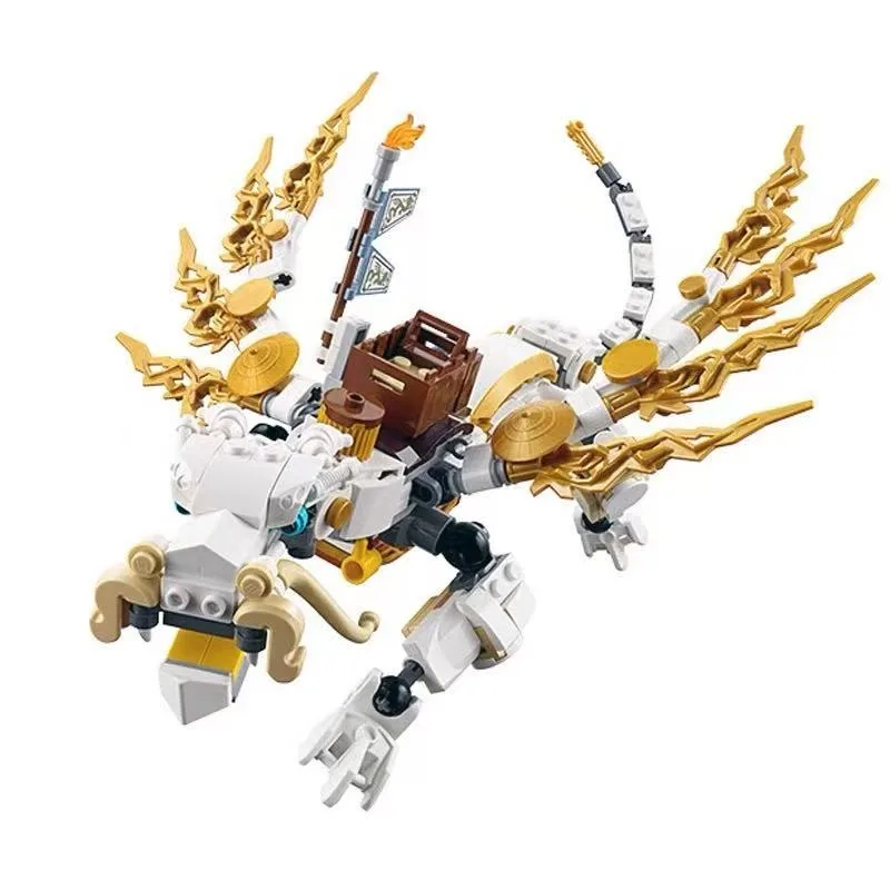 MOC White Dragon Block Model Mecha Children Educational Toys Ornaments Boys Holiday Gift Hobby Collection Decoration