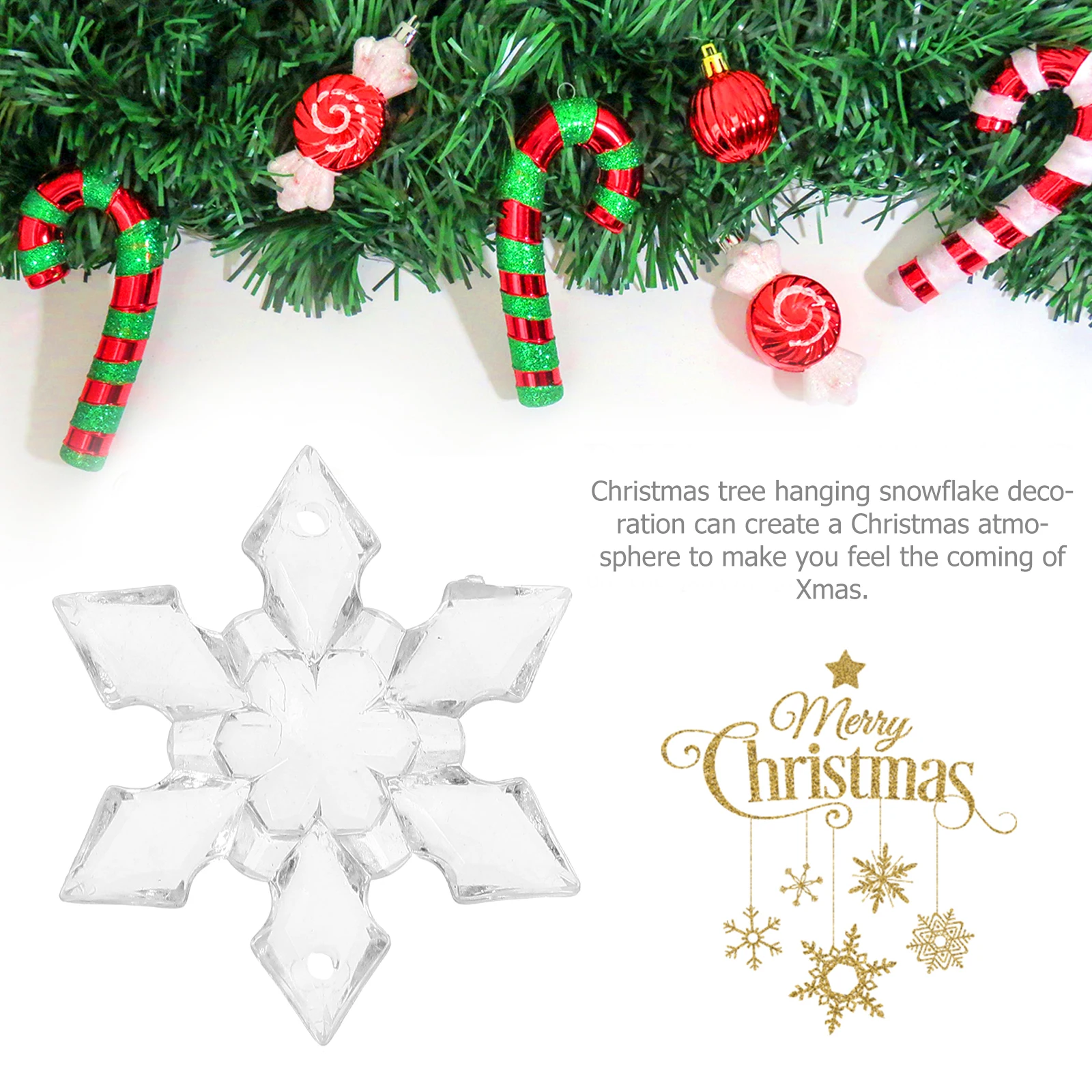 

50pcs Snowflake Charm Christmas Hanging Decoration Xmas Tree Ornaments 3.6cm Transparent White Reusable Festive Supplies