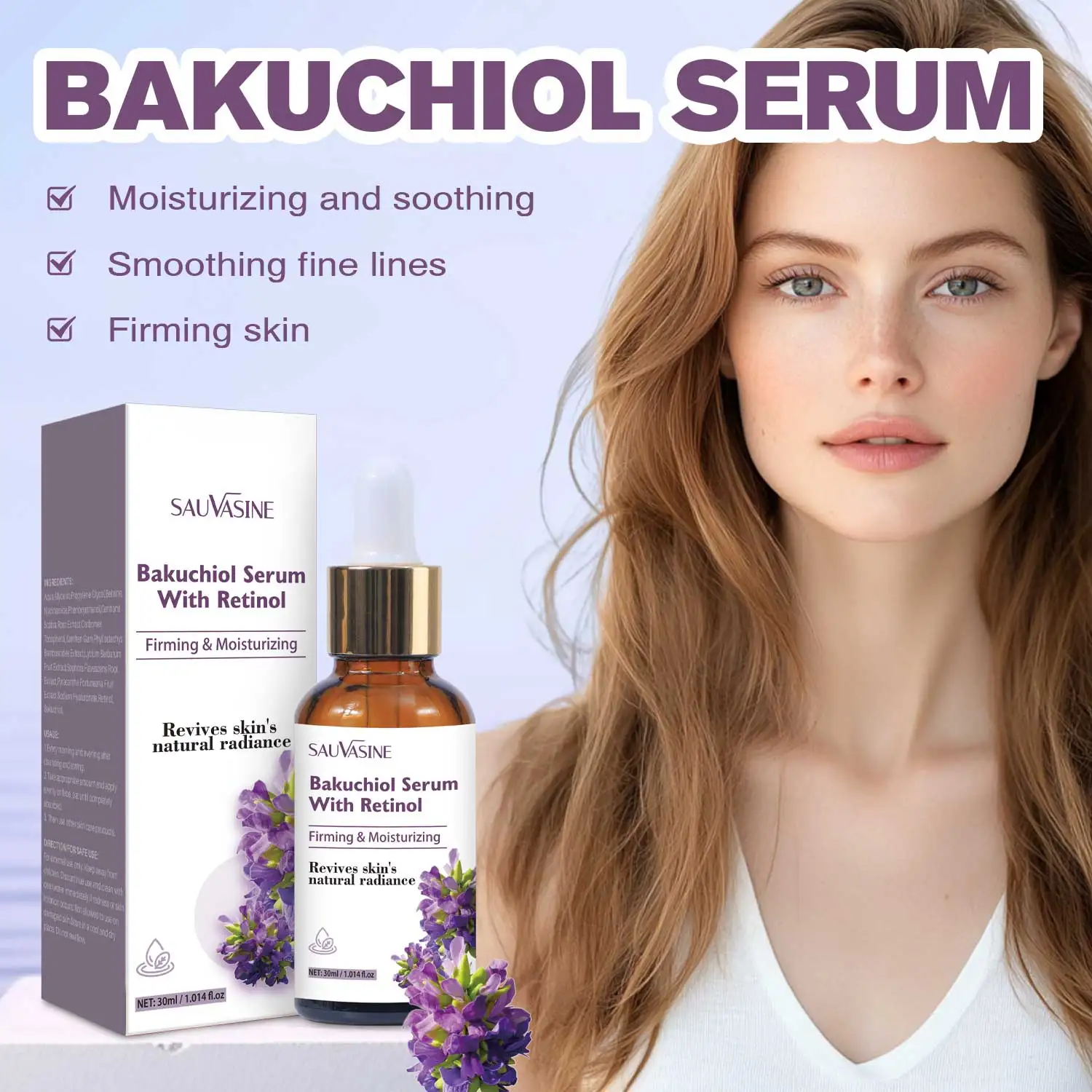 Suero de Bakuchiol de 30ML con Retinol, hidratante y reafirmante para la piel, esencia de líneas finas suaves para arrugas, suero antienvejecimiento para mujeres