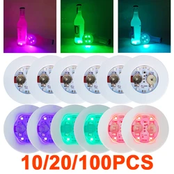 10-100PCS LED Flash Coaster Lights adesivi per bottiglie luminose alimentati a batteria tappetini per tazze di vino lampada Ktv Bar Party Drink Cups Decor