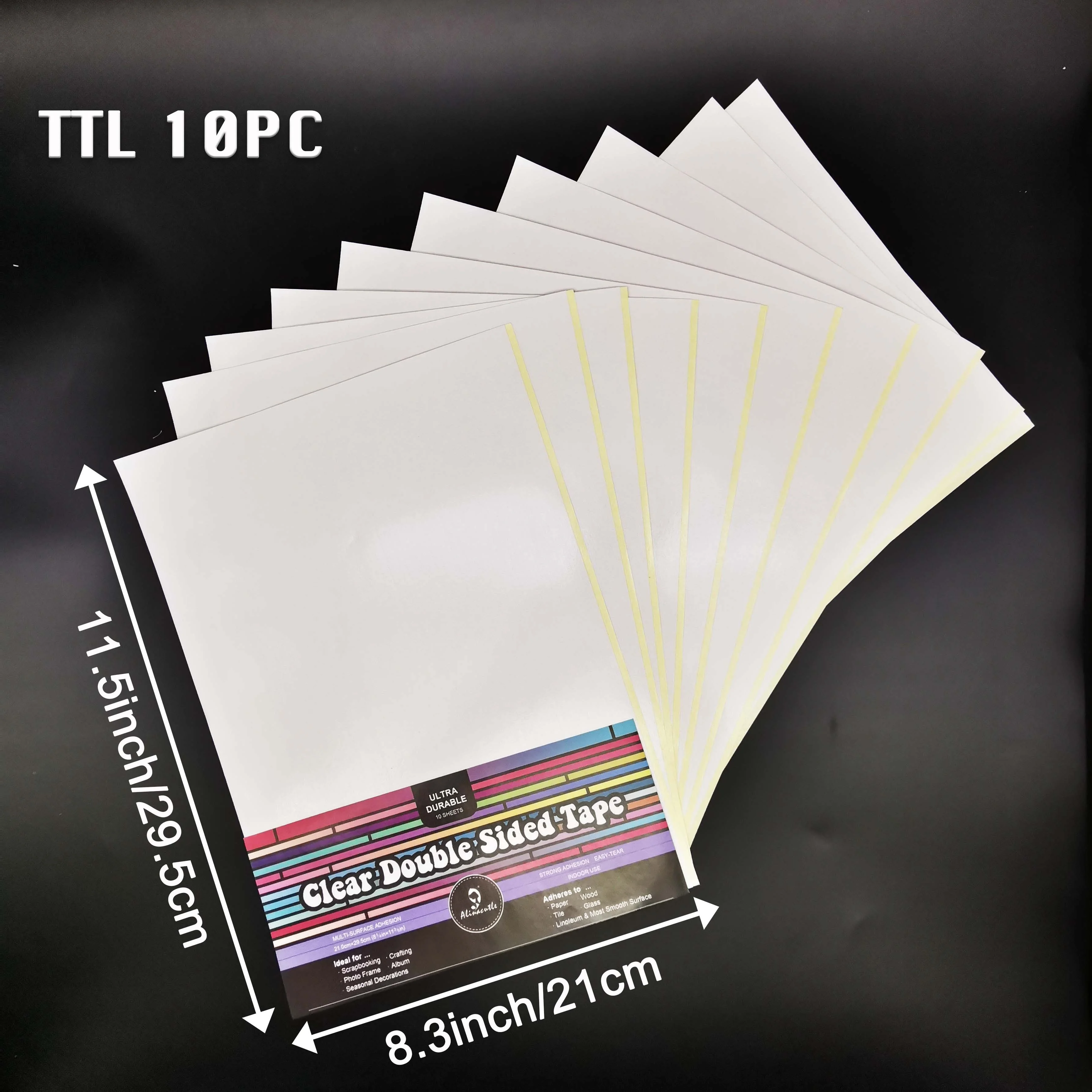 A4 X10 SHEETS Double Sided Tape Adhesive Clear Strong Sticky Transparent Packing Paper Craft Handmade Card Hardcover Photo Album