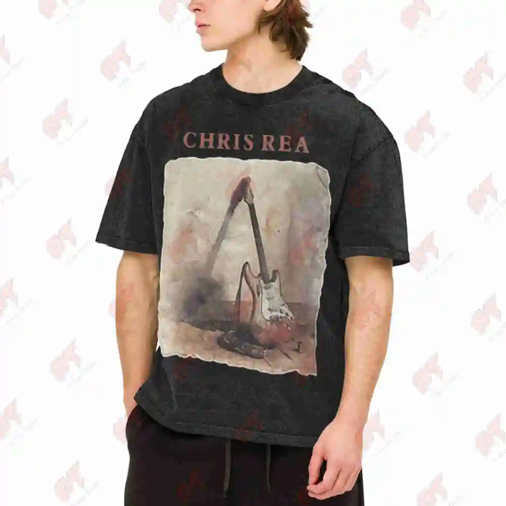 Chris Rea Signature Iconic Music Vintage Washed Tee Pure Cotton T-Shirt