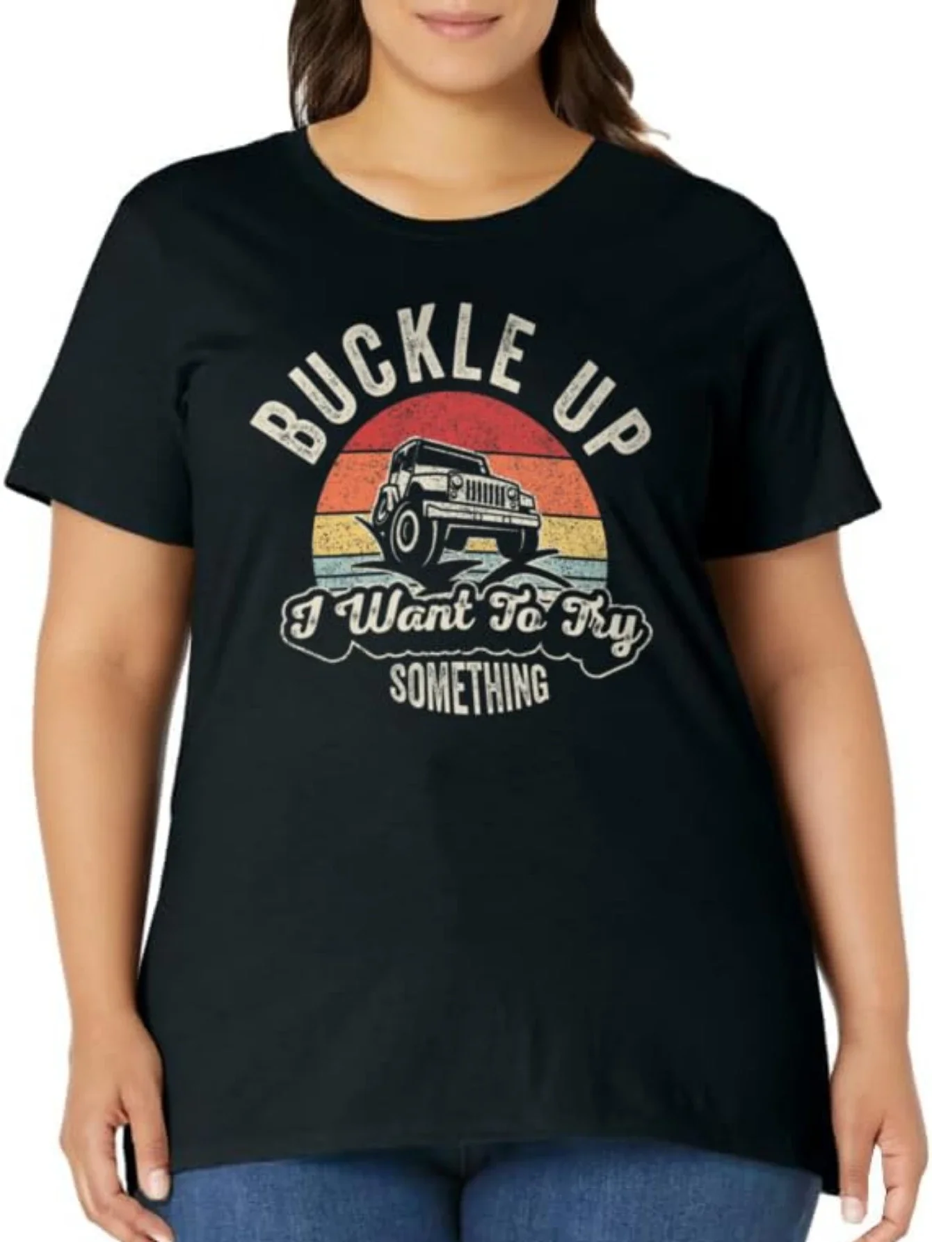 2024 summer tops Vintage Retro Buckle Up I Want To Try Something Offroad Car T-Shirt