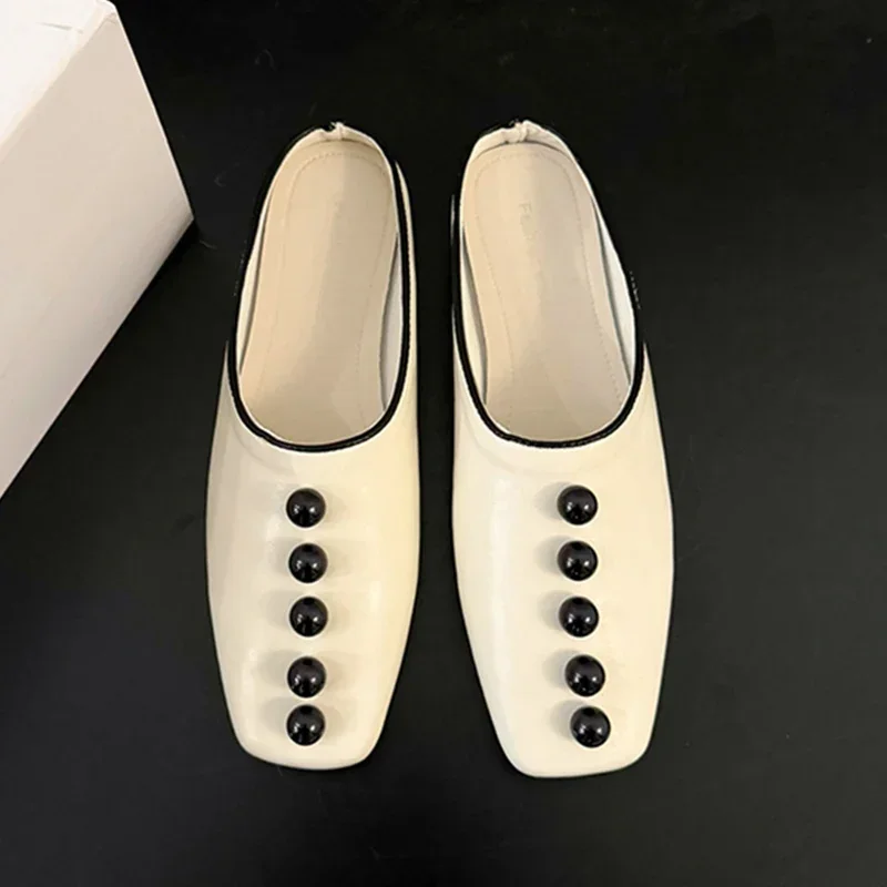 Flat Shoes Square Toe Slippers 2024 New Fashion Summer Walking Slingback Slippers Outdoor Light Casual High-end Shoes for Women