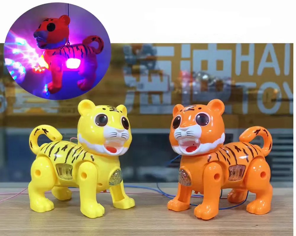 Children\'s Electric Toys With Lights Music Projection Pull-wire Walking Tiger Model Toys Baby Puzzle Toys Kids Birthday Gifts