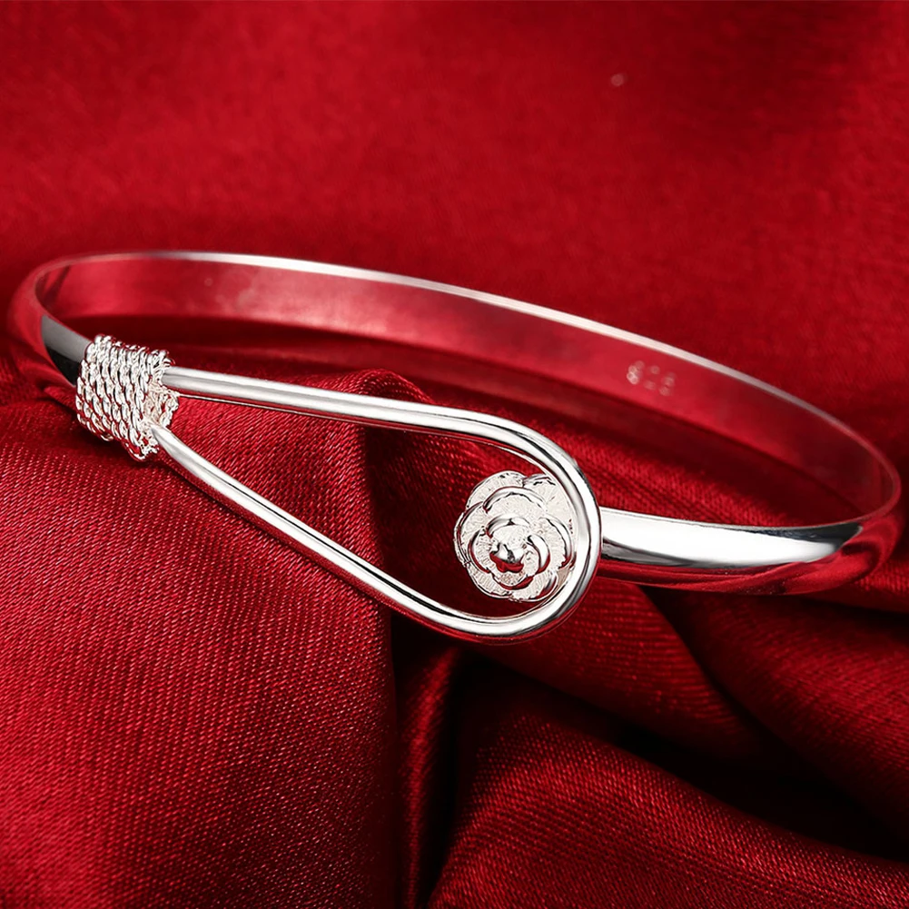 Wholesale 925 Sterling Silver Bangles Bracelet Charms Cuff For Women Fashion Jewelry adjustment wedding image 3