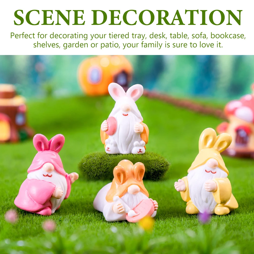 

6pcs Resin Statues Rabbit Ears Gnomes Miniatures Decor Garden Yard Home Desk Safe Material Festive Easter Gift