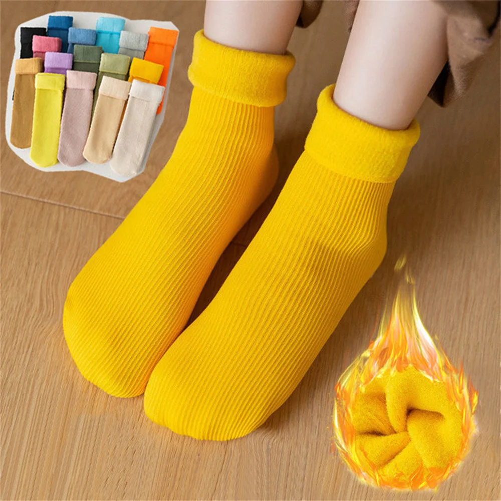 NEW Autumn Winter Soft Adult Warm Medium Tube Floor Socks Plush Thicken Thermal Men Women Fashion Solid Color Velvet Snow Socks