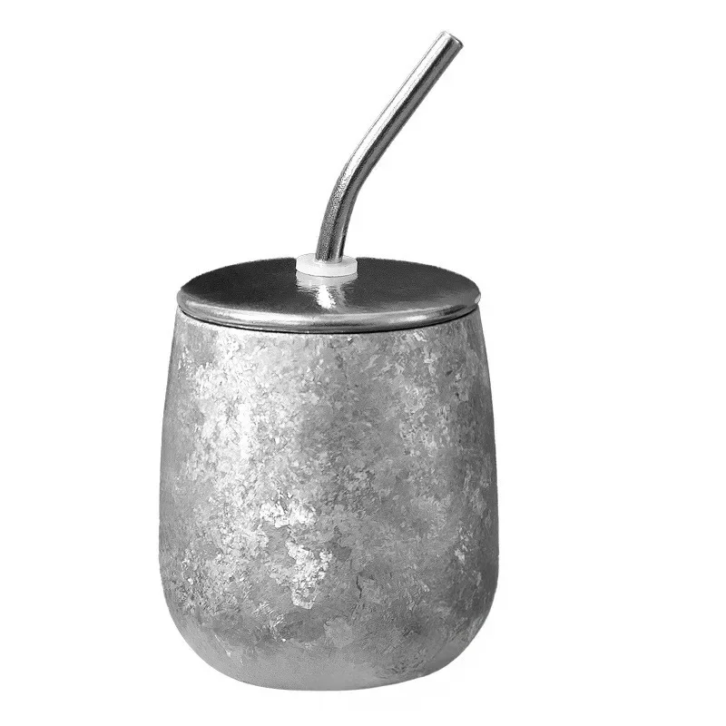 Pure titanium thermos cup, heat insulation straw titanium cup, large ice flower double-layer beer cup, eggshell titanium cup