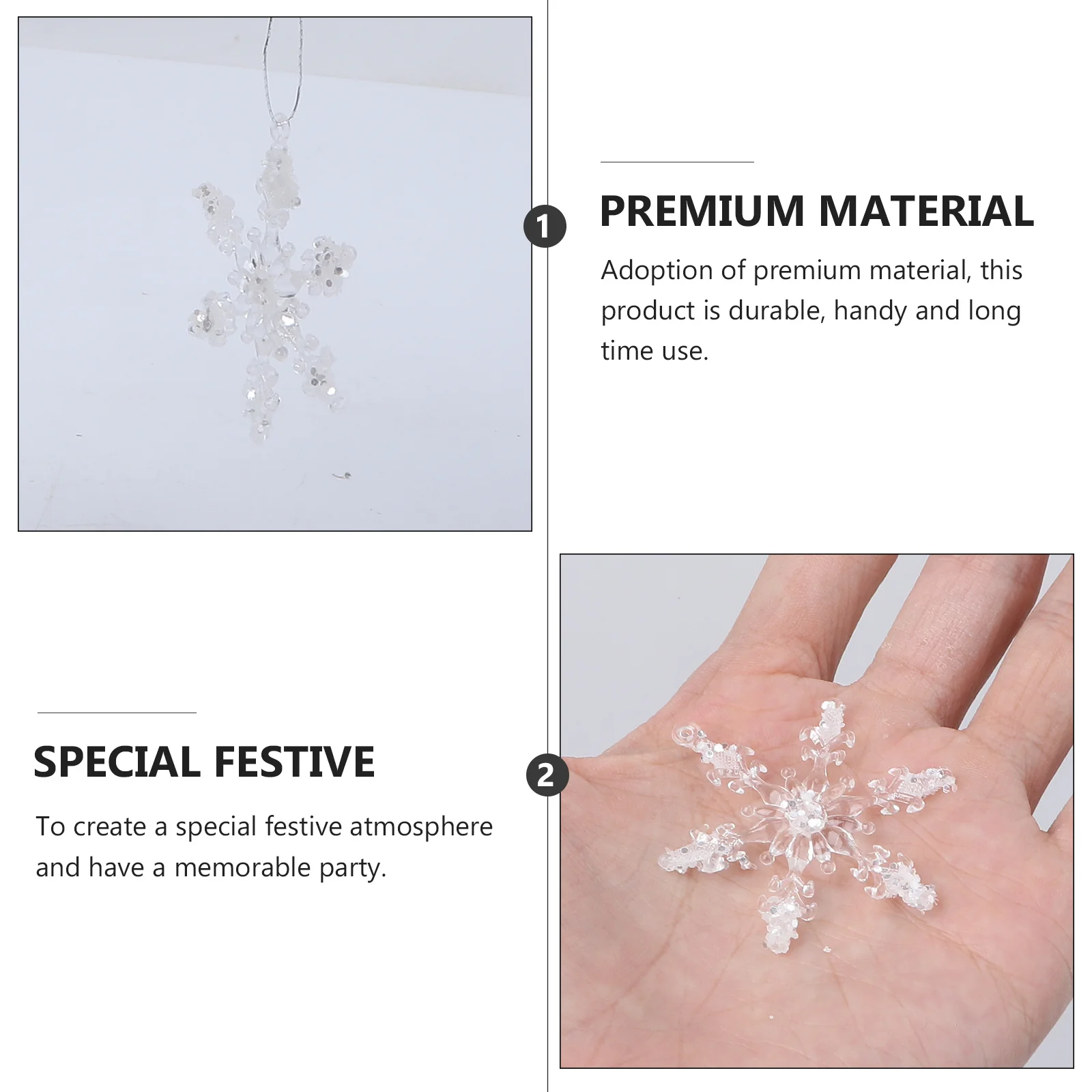 

12Pcs Snowflake Decorations Festive Hanging Crafts Long-Lasting Xmas Tree Ornament for Indoor Outdoor Holiday Party Supplies
