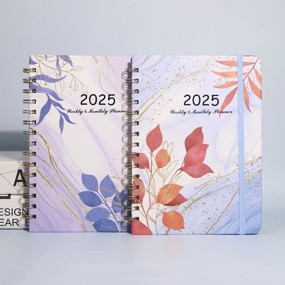 

365-Day 2025 English Agenda Book Monthly Loose-leaf Coil Flowers Diary Notebook Weekly Plan Practical A5 Schedule Planner