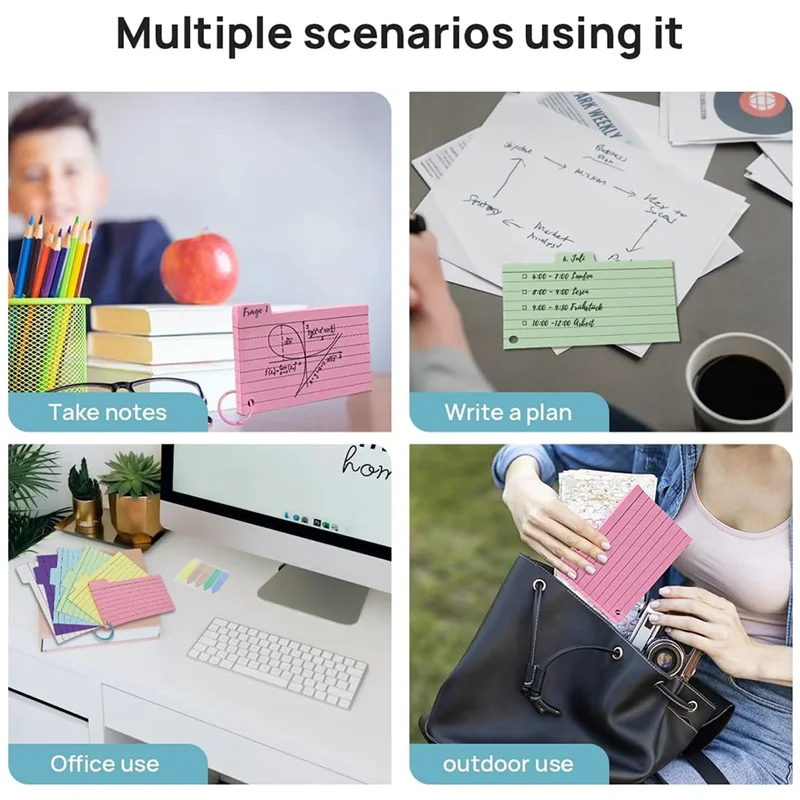 300 Pack Index Cards, 3Inch X 5Inch Ruled Index Cards With Ring, Colored Lined Flash Cards, Both Sides Note Cards