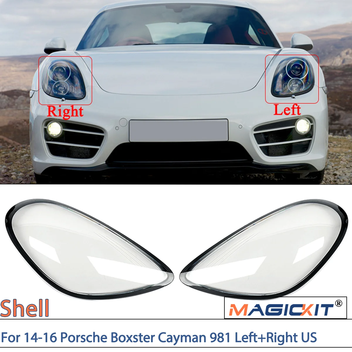 

MAGICKIT 2X Front Headlight Lens Cover For Porsche Boxster Cayman 981 2014-2016 CAR Accessories Lampshade Headlight Lens Shell