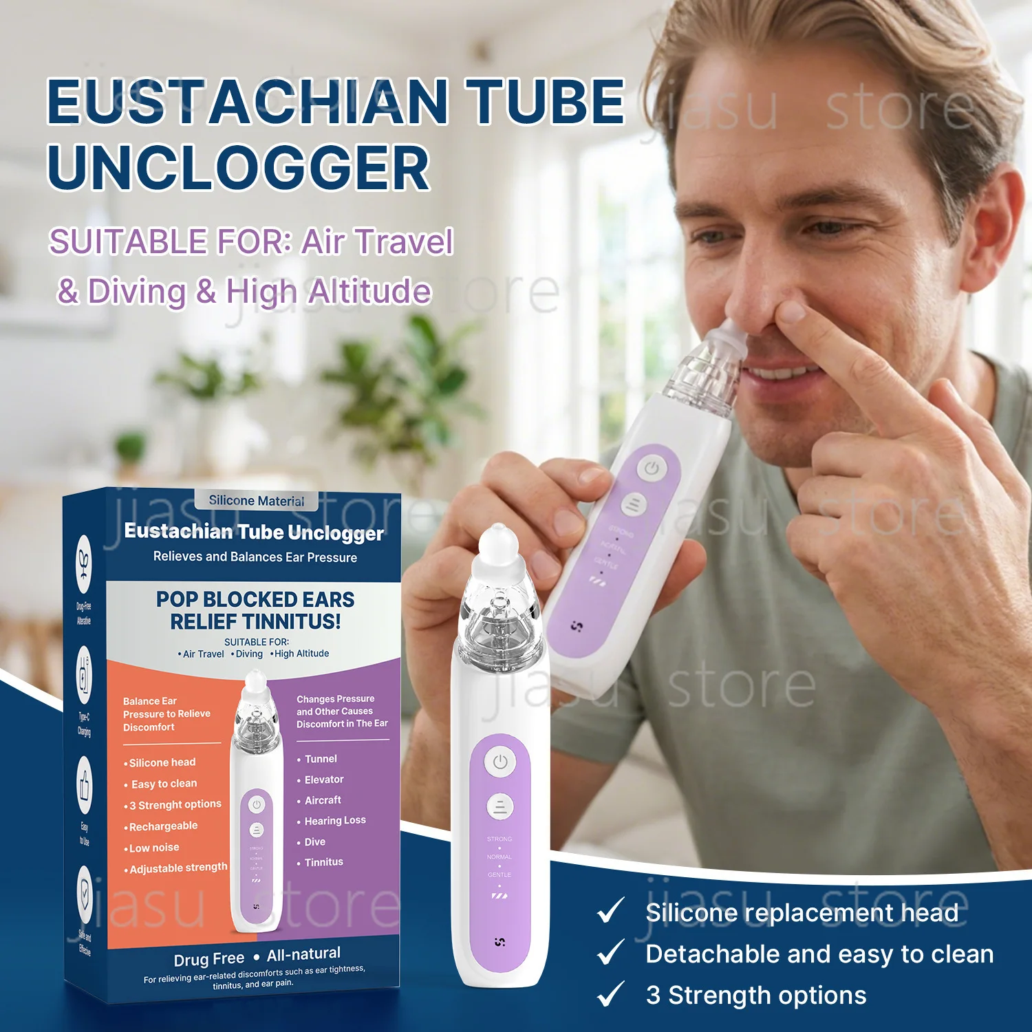 Electric Eustachian Tube Exerciser, Ear Pressure Balancing Device for Unclogging Blocked Ears Ear Discomfort Relief Tool