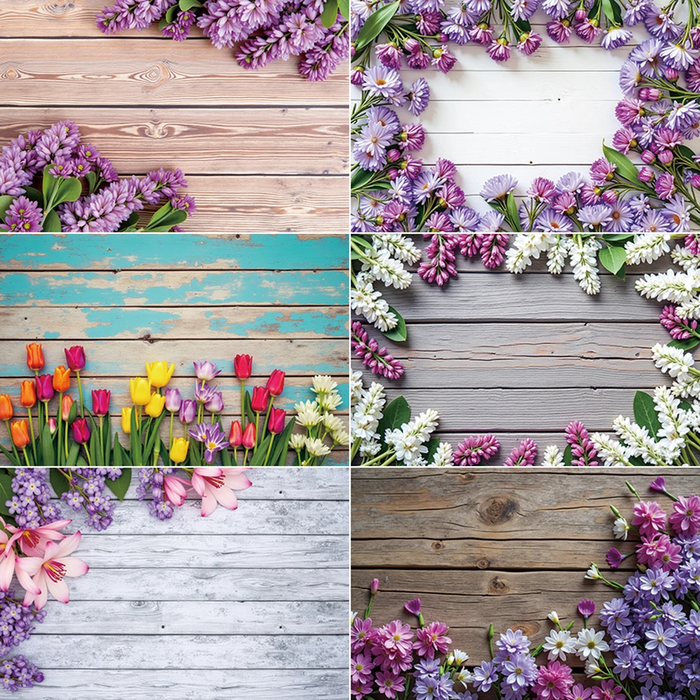 

MOON.QG Wooden Board Background Photography Product Spring Wood Flowers Birthday Photocall Backdrop Photo Studio Photozone Props