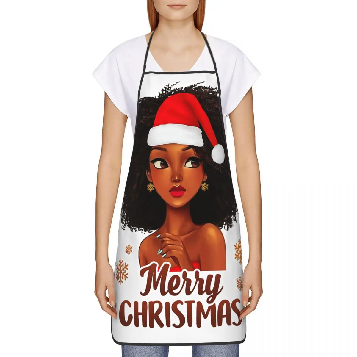 Merry Christmas Santa African American Girl Apron Men Women Unisex Adult Chef Cooking Kitchen Tablier Cuisine Gardening