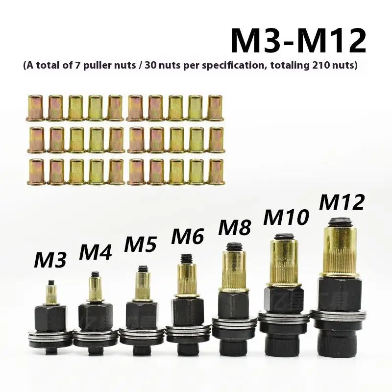 طقم تركيب صواميل M3-M12، أدوات يدوية لصامولة برشام يدوية مكونة من 11 قطعة