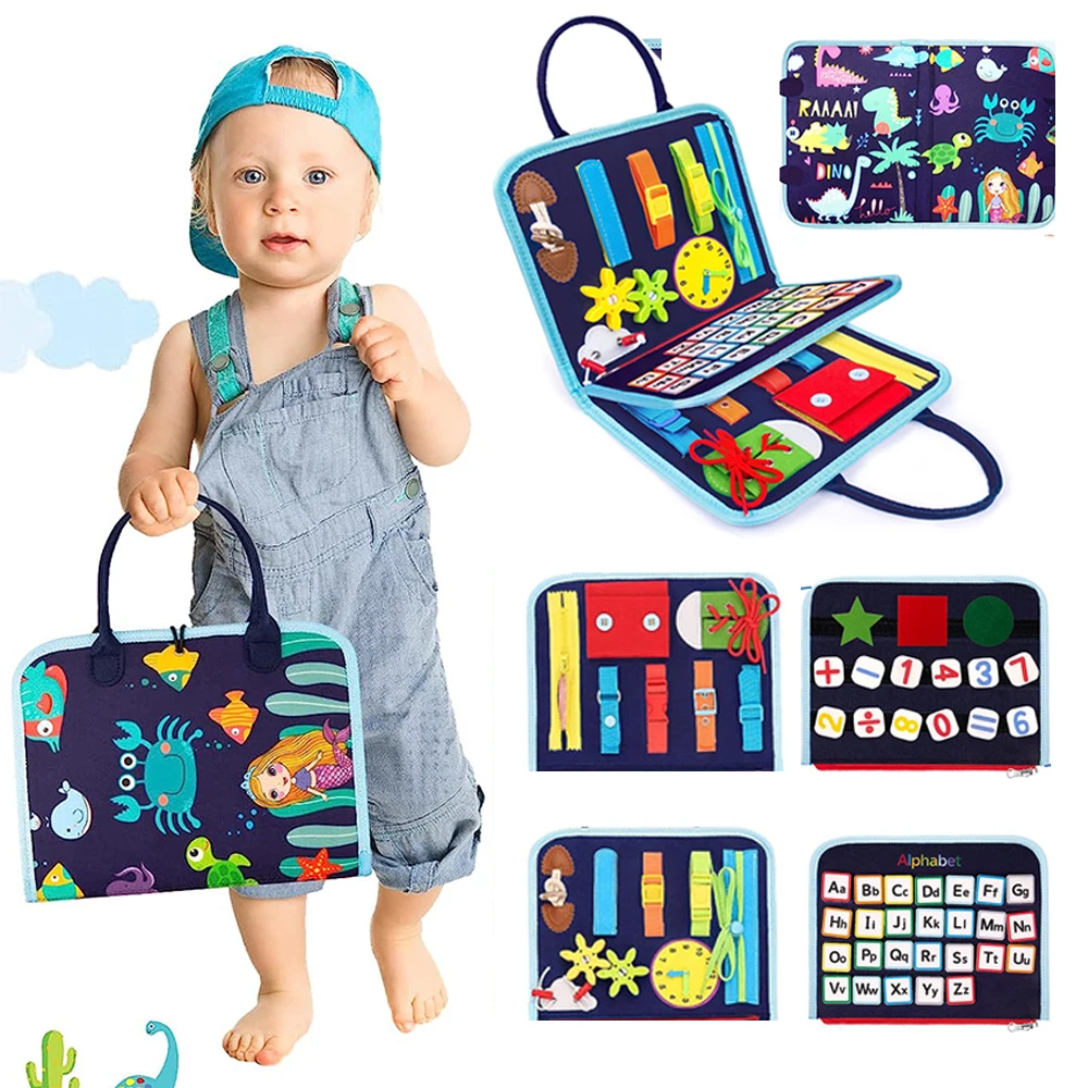 Tablero ocupado Montessori para niños pequeños 20 en 1, juguete sensorial con paneles adicionales de bricolaje para aprendizaje y viajes de habilidades motoras finas, educación preescolar