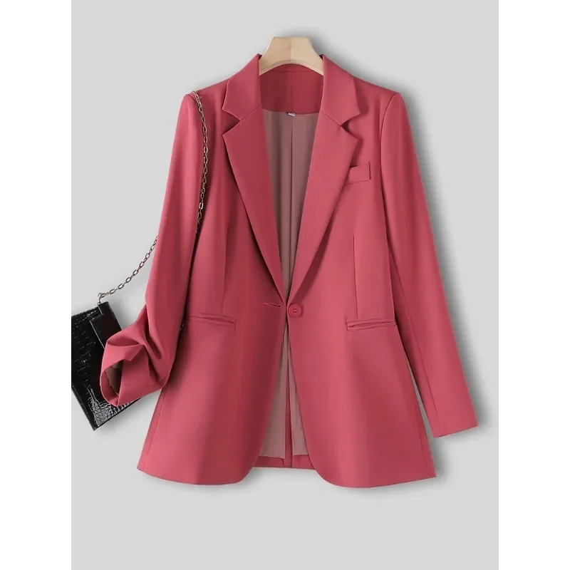 Chaqueta holgada de manga larga para mujer, abrigo informal con botonadura única, color café, rosa y negro, moda de otoño e invierno