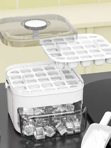 50-Cube Ice Maker with Easy Press Cap Double Layer Ice Cube Maker Refrigerator Household Ice Storage Ice Box
