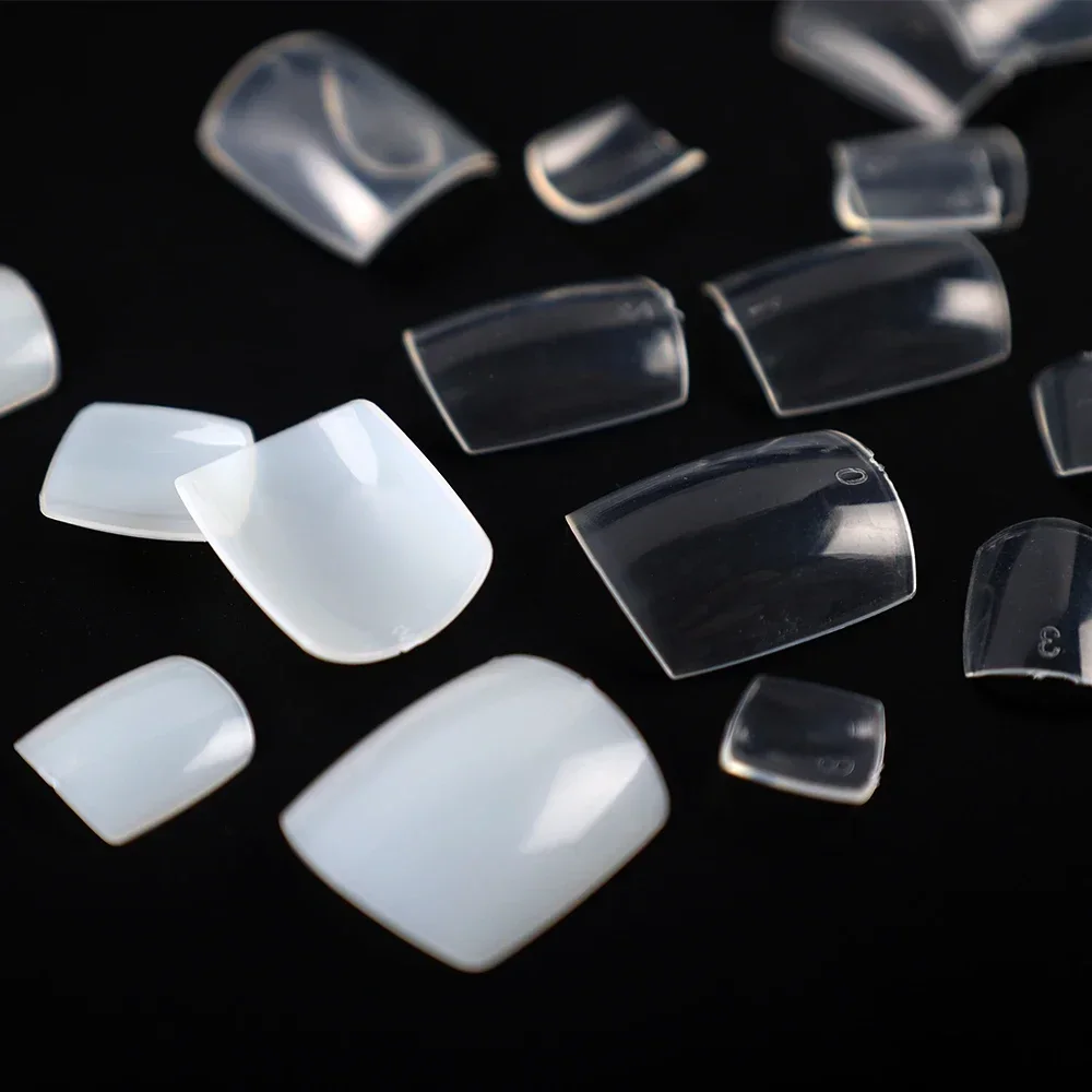 Short Square Fake Foot Nails with Box Natural White Transparent Artificial False Toenail Press on Toenail for Women Art Manicure