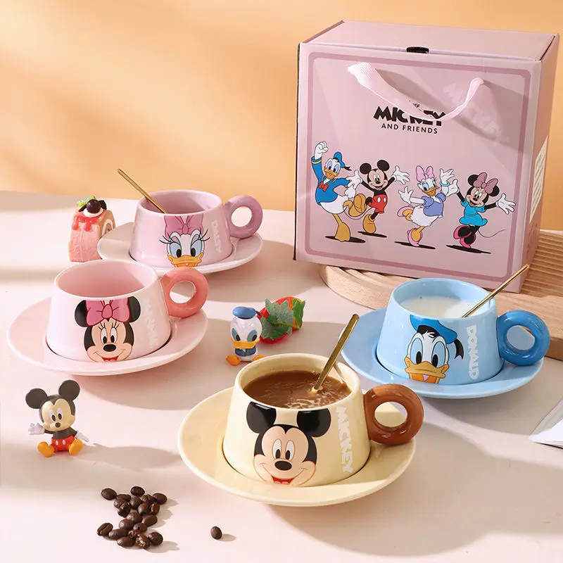 Disney animation Mickey Donald Duck ceramic coffee cup girls practical high-end cup home drinking cup and saucer set wholesale