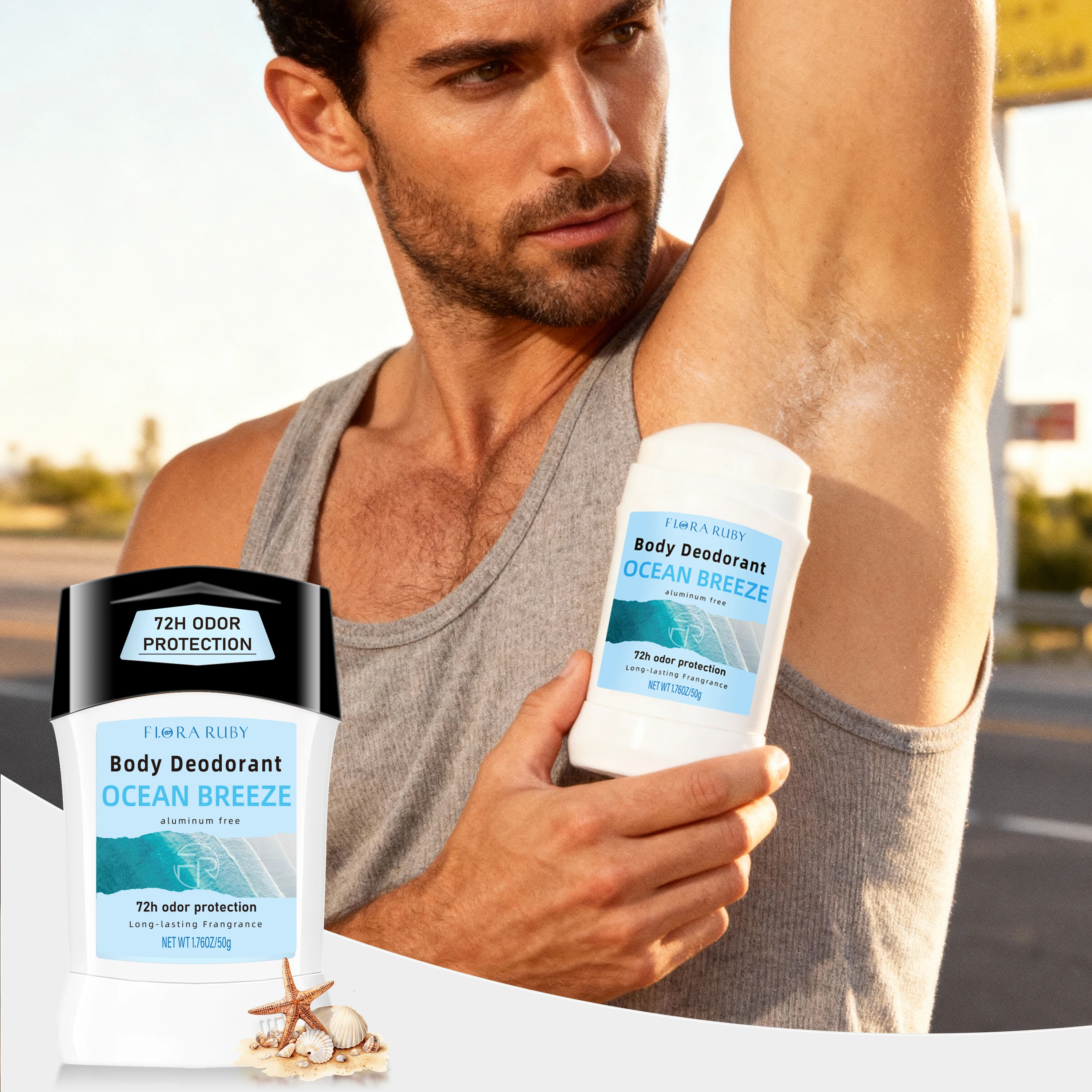 

FLORA RUBY Deodorant stick, 72 Hour Sweat and Deodorant Resistance, , Fast Drying Formula, each 50g ,Whole body applicatio