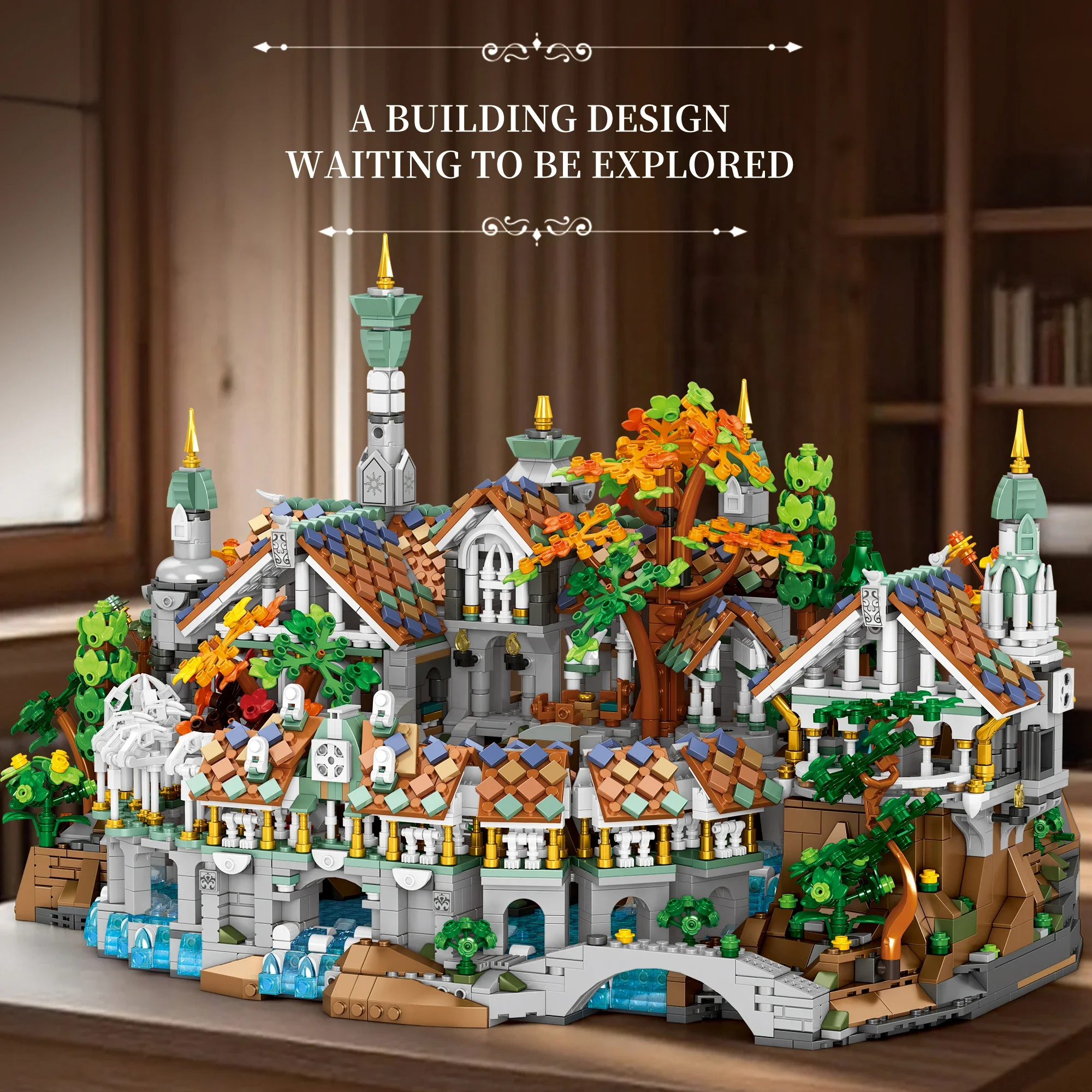 Lord Rings Ravine Modular Buildings Set, Medieval Duskvale Sanctum Architecture Model Building Blocks Toys Adults Gift 4406pcs