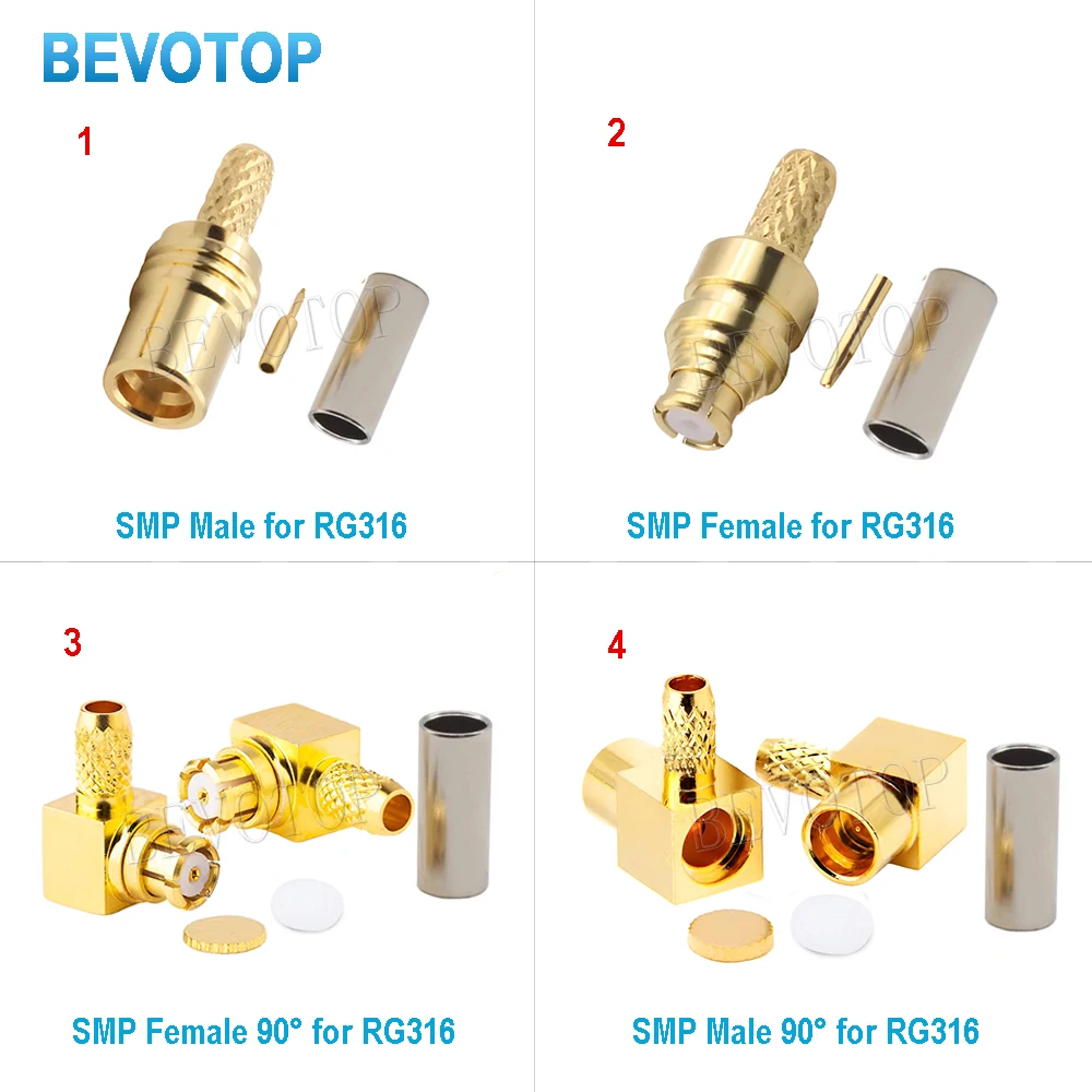 10PCS SMP Male Plug/Female Connector Right Angle Crimp for RG174/RG316/RG179 RF Connector High Quality Pure Copper Nickel Plated